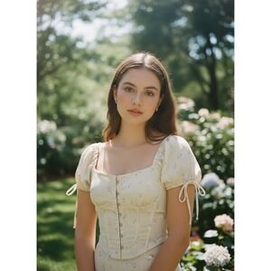 Princess‎ Polly Daisy Floral Hook & Eye Corset Top Cream Coquette Aesthetic SZ 6